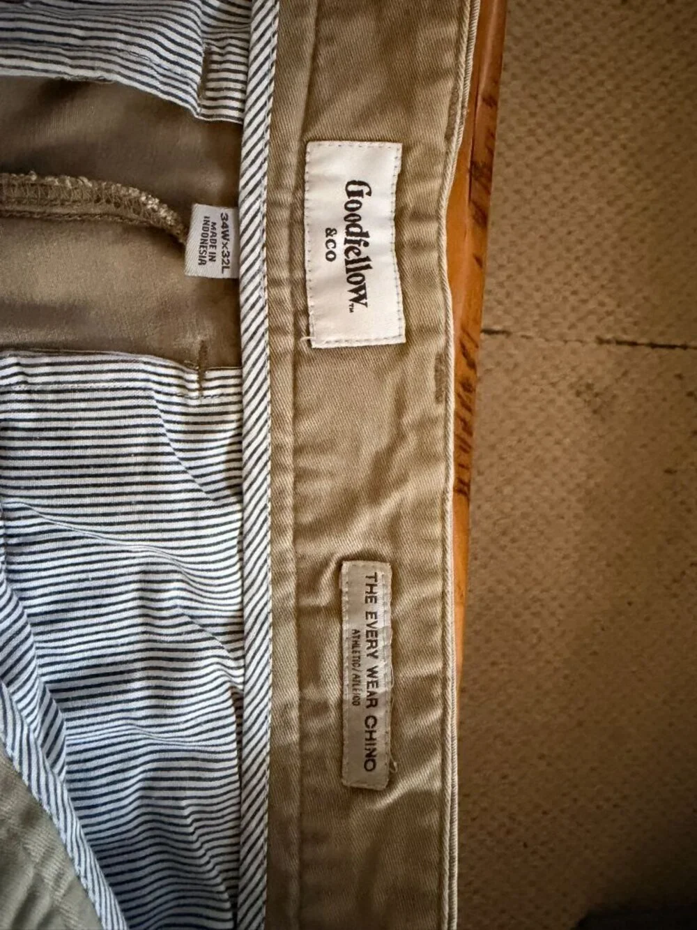 Goodfellow & Co Mens Khaki The Every Wear Chino Pants 34x32 Cotton Blend